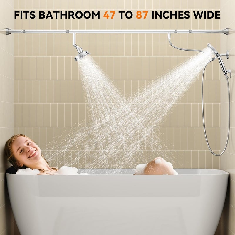 NTPN Dual Shower Head with Handheld for Couples, High Pressure Double Shower Heads for Two People Rod, Two Showerhead System Fit 2 Person, Gifts for Women Men, SPA-Like (Chrome, Segmented Design) - Image 2
